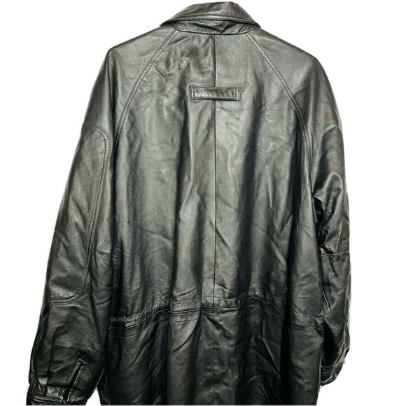 Mens Black Leather Coat  Haggar Size XL Heavy Winter Jacket u - Picture 2 of 12